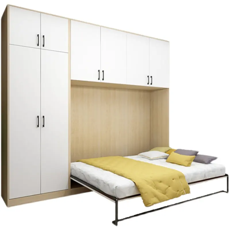 سرير ميرفي ذكي قابل للطي مع خزانة ملابس, أثاث ذكي أفقي يوفر مساحة جانبية ، سرير حائطي غير مرئي قابل للطي مع خزانة ملابس