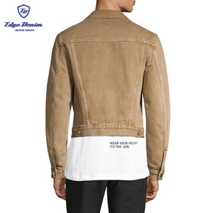 Camionero chaqueta vaquera corta longitud teñido de lavado de color marrón de manga larga de los hombres jeans chaqueta Denim - Product Image 5
