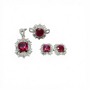 国境を越えたライブ放送 新品 2カラット ピロー型人工ルビー 金メッキ925シルバー レディース象嵌セイコー ピジョンレッド レトロリング - Product Image 1