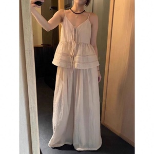 Conjunto de Pantalones Anchos de Cintura Alta y Chaleco con Cordones, Elegante y Dulce, Nueva Moda de Verano 2025, Venta al por Mayor de Boutique - Product Image 2