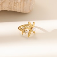 Bagues de fiançailles ouvertes en acier inoxydable plaqué or 18 carats, style vintage français, bijoux de mode haut de gamme, inaltérables, avec perle et pierres précieuses