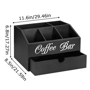 Organisateur de comptoir pour bureau à domicile, accessoires à café, porte-tasses, station à café en bois avec tiroir - Product Image 4