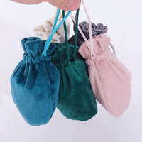 Kantong Beludru Tebal Warna Beige Berkualitas Tinggi dengan Tali Serut, Alas Bulat, untuk Menyimpan Perhiasan, Cincin, Liontin, Gelang