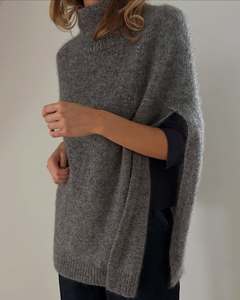 OEM Service all'ingrosso <span class=keywords><strong>oversize</strong></span> maglia di Design contemporaneo in maglia Poncho maglione da <span class=keywords><strong>donna</strong></span> a collo alto Casual <span class=keywords><strong>maglieria</strong></span> ampia - Product Image 3