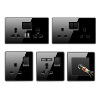 Interruptor de Pared con Panel de Vidrio Templado, Enchufe de Corriente Estándar del Reino Unido con Puerto USB, Interruptor de Pared Interior para el Hogar