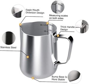 Machine à expresso Accessoires Usine Lait Moussant Pichet 350ML En Acier Inoxydable <span class=keywords><strong>Art</strong></span> Crémier Tasse 12Oz Café Cuisson À La Vapeur Pichet - Product Image 4
