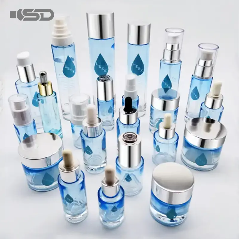 30ml 50ml 100ml 150ml 200ml Leere Hautpflege 100ml Glass erum flasche Pump Cream Jar Glas verpackung Kosmetik flaschen Set