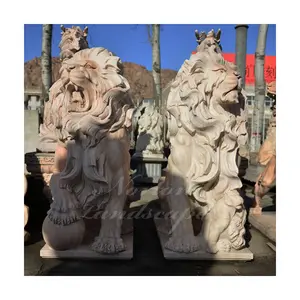 Figuras de animales de piedra para decoración de jardín, escultura grande tallada de mármol, León familiar