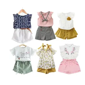 Cute Toddler Kid Meninas Sem Mangas Chiffon Tops curto 2pcs Roupas Set Outfit Suit Set Summer Infant Clothing