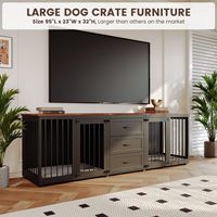 Meubles de caisse pour chiens confortables personnalisés par OEM chenil d'intérieur en laine avec séparateur et 2 tiroirs 72.4 "X23.6" X34.1 "H