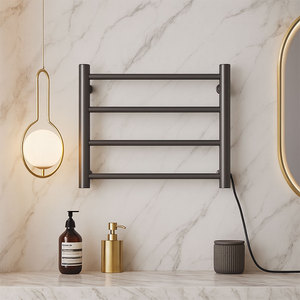 Elemento de calefacción eléctrica de acero inoxidable negro moderno, estante colgante de pared Vertical para espacio <span class=keywords><strong>pequeño</strong></span>, accesorio de baño, calentador de toallas - Product Image 1