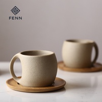 Tasse à Café Minimaliste Vintage FENN en Gros, Tasse à Latte Personnalisée, Tasse à Eau en Céramique Personnalisée 200ml, Mug en Argile avec Plateau en Bois