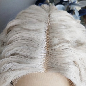 Pelucas Frontales Rubias Blancas Platino de Alta Calidad para Mujer, Cabello Humano Europeo <span class=keywords><strong>Corto</strong></span> Ondulado con Cutícula Alineada, Transparente HD Pequeño - Product Image 4
