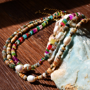 316L Stainless Steel Gemstone Beaded Necklace Colorful Natural Stone Freshwater <strong>Pearl</strong> Gold <strong>Beads</strong> Necklace 18K for Women <strong>Jewelry</strong> - Product Image 4