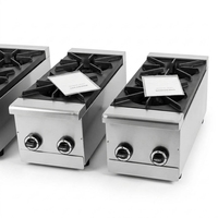 Kompor Gas Stainless Steel GRT-RB2 2 Tungku Komersial untuk Dapur Kantin, Kompor Tugas Berat dengan Kepala Tungku Kuningan