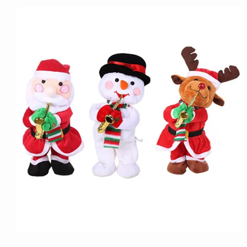 ของเล่นเป่าแซ็กโซโฟนไฟฟ้า,ตุ๊กตาหิมะซานต้าเอลก์มนุษย์หิมะของเล่นแบบบิดได้สำหรับปาร์ตี้คริสต์มาสของขวัญคริสต์มาสตุ๊กตาของเล่น