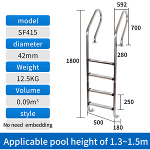 Échelle de piscine en acier inoxydable sans pré-encastrement, antidérapante, pour accès intérieur à la piscine, modèle SF - Product Image 3
