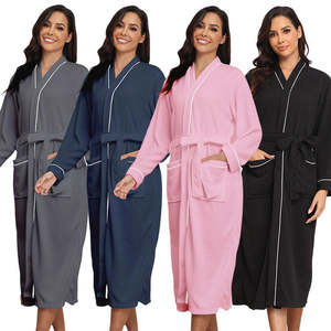 Robes en tissu gaufré rose, logo personnalisé, peignoir long pour femmes, pyjama en nid d'abeille, vêtement de nuit, taille élastique, combinaison respirante, XS, modal, élasthanne - Product Image 2