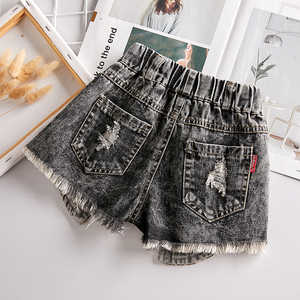 Shorts en jean gris foncé et bleu pour filles, style été 2020, du tout-petit au jeune fille, avec imprimé guépard et effet usé, pour tailles 2-9 ans - Product Image 5