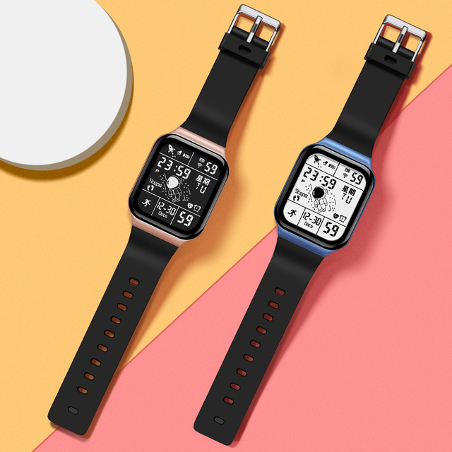 Kids Sports Digital Watch with Custom Logo Rectangle Case and Cartoon Design Astronaut Theme Rubber Strap