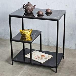 Mesa Auxiliar Metálica Minimalista Moderna de Dos Niveles con Tapa de Mármol, Chapa de Mármol MDF, Diseño Personalizable de 2 Niveles - Product Image 3