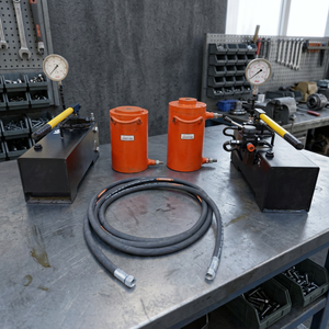 Cylindre de vérin hydraulique avec pompe manuelle, manomètre et tuyau pour tests de résistance - Product Image 4