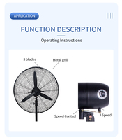 Ventilateur Industriel 26'' Puissant avec Grille Métallique, 3 Pales, 45W, 110-240V, 3 Vitesses pour Entrepôt - Vente en Gros Usine