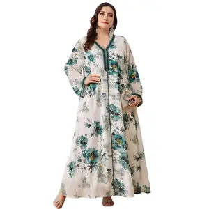 Oriente Medio gasa estampado Floral suelto Casual caftán lujo y dulce vestido Maxi de gran tamaño Abaya Dubai 2024