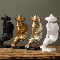 Figurine en résine abstraite moderne et minimaliste, motif visage humain en position de gesticulation 'Shh', pour décoration de table de salon