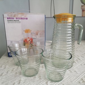Ensemble Carafe et Verres en Verre, Distributeur d'Eau et de Jus, Chopes à Bière, Vaisselle en Verre Rayée, Prix de Gros, 5/3 pièces, Livraison 24h - Product Image 5