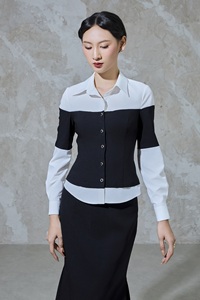 Ensemble chemise et jupe superposée noir et blanc MARINA - Chemise kaki élégante/formelle/de bureau pour femme KS49 - Product Image 3