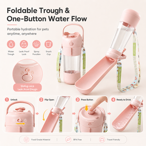 Bouteille d'eau portable pour chien avec récipient pour nourriture, distributeur d'eau pliable pour animaux de compagnie, bouteille d'eau de voyage anti-fuite pour les promenades en plein air - Product Image 4