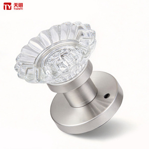 TIANYI Luxury Clear Crystal <b>Door</b> <b>Knob</b> Round Rosette Fluted Glass Interior Room Wardrobe Premium Wooden <b>Door</b> Handle Locksets - Product Image 1