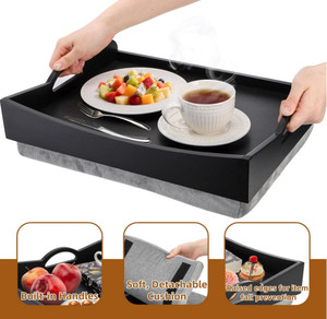 Nouveau design moderne et durable, <span class=keywords><strong>plateau</strong></span> de <span class=keywords><strong>lit</strong></span> en bois multifonctionnel avec coussin amovible <span class=keywords><strong>pour</strong></span> le petit-déjeuner, la lecture et le travail à domicile - Product Image 4