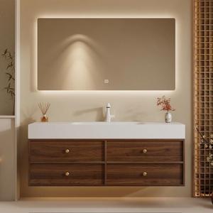 Gabinete de baño con espejo inteligente multifuncional retro de estilo campestre americano de madera maciza de alta gama - Product Image 1