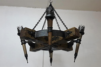 Lustre rustique de style ferme en bois massif et fer forgé, grande taille, hauteur réglable, style bougie torche vintage, suspension centrale