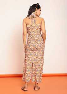 เดรสพิมพ์ลายมิดิแบบเปิดไหล่พร้อมดีไซน์เว้าช่วงเอว ชุดเดรสลำลองสำหรับผู้หญิง ผลิตจากผ้าเนื้อบางเบา ทรงสวยทันสมัย - Product Image 5