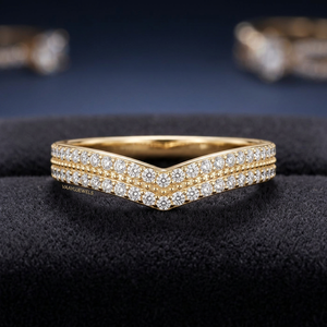 Anillo de Boda de Lujo con Doble Hilera de Diamantes Cultivados en Laboratorio, Curvado, para Mujer, en Oro de 10K, 14K, 18K, Plata 925, 935 - Product Image 1