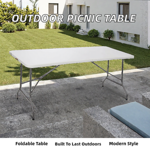 Table de pique-nique moderne en plastique pour l'extérieur avec structure métallique, design pliable pour villa - Utilisation pour la restauration et les repas - Product Image 2