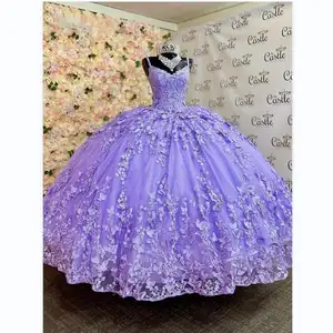 Glittering Luxury Birthday Party Vestidos De 15 Anos Corset Shiny Prom Gowns Lilac Lavender Princess Quinceanera Dresses MQ454