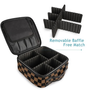 Brown/Black Checkered Professional <b>Makeup</b> Artist Holder Cosmetic <b>Box</b> Organizer <b>Makeup</b> Travel Case with Adjustable Dividers - Product Image 4
