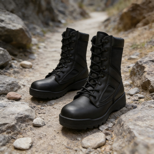 <span class=keywords><strong>Bottes</strong></span> de marche décontractées en cuir véritable pour hommes, style combat noir, avec fermeture à <span class=keywords><strong>lacets</strong></span> et logo brodé, légères - Product Image 1