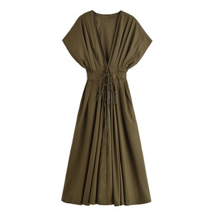 Abbigliamento <span class=keywords><strong>donna</strong></span> MYST & ZA 2025 estate nuovo elegante plissettato a tracolla con scollo a V a maniche corte abito <span class=keywords><strong>Midi</strong></span> 2965260 - Product Image 1