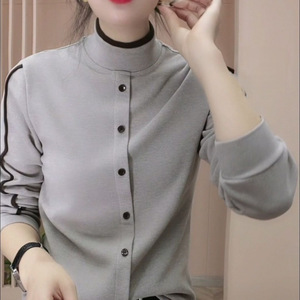 Plus Size Women's Turtleneck Long Sleeve Knitted Shirt Black Coffee Gray Autumn Yellow Orange Green ZY-9501 Splicing Design - Product Image 2