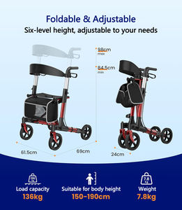 Andador con Asiento Plegable Ligero de Aluminio Mateside, 7.8 kg, Diseño Delgado, Todoterreno, Ayuda de Movilidad Médica para Personas Mayores - Product Image 3