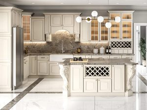<span class=keywords><strong>Cocina</strong></span> de Madera Maciza de Alta Gama, Estilo Antiguo, Color Blanco Crema, con Diseño de Isla y Columnas Romanas - Product Image 2