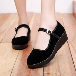 SPETER EVA <strong>Nursing</strong> Non-slip Adjustable Strap Platform <strong>Women's</strong> Black Velvet Wedge Mary Jane <strong>Shoes</strong> Casual <strong>Shoes</strong> - Product Image 2