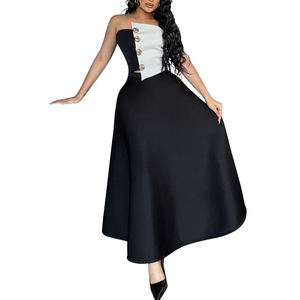 Bestseller Women's Color-Block Tube <b>Top</b> & High-Waist A-Line Skirt Elegant Two-Piece Set Fashion - Product Image 4