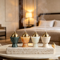 Brûleur d'encens Mubkhar en marbre de luxe, pierre naturelle Onyx Travertin, porte-bakhoor pour la décoration de la maison et des Majlis