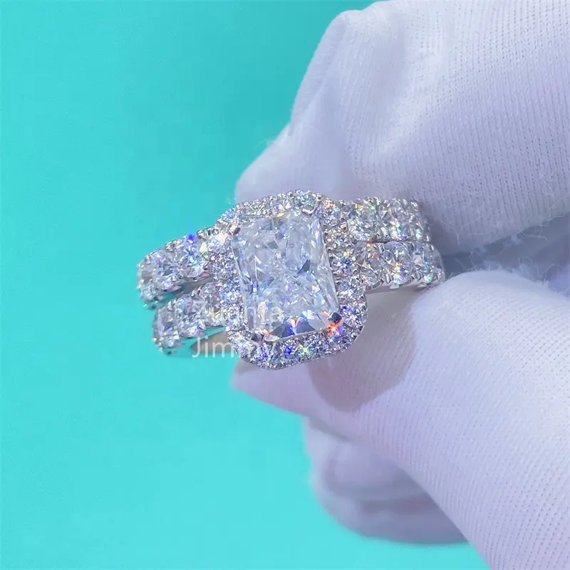 Op Maat Gemaakte Luxe 10K Massief Wit Goud 2ct Stralende Moissanite Diamanten Verlovingsring Bruiloft Bruids Sieraden